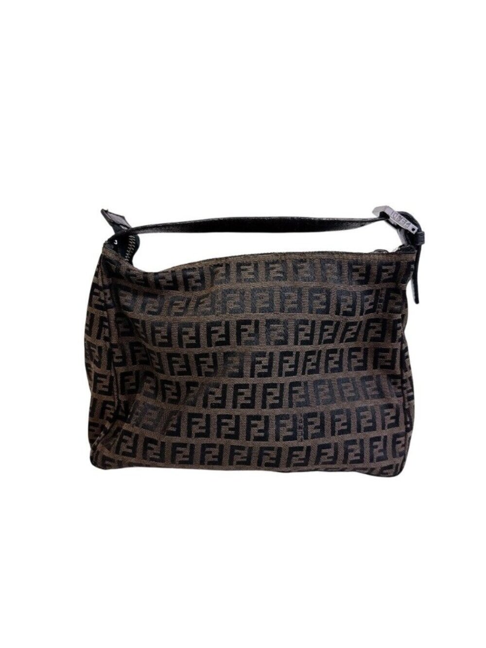 Fendi Zucchino All Over Print Pouch Vanity Handbag Canvas Leather Brown Black